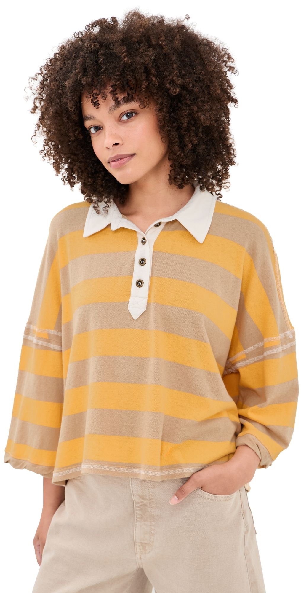 Free People Auggie Tee Oat Latte/Yellow Fin S