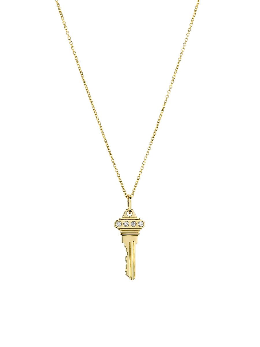 Women's Key 18K Yellow Gold & 0.05 TCW Diamond Necklace - Yellow Gold