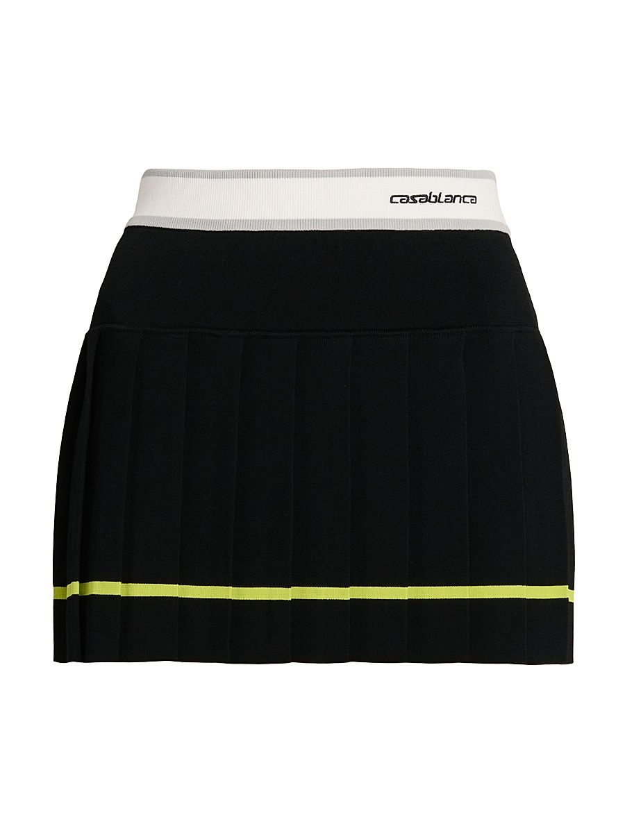 Women's Striped Pleated Miniskirt - Black - Size Large