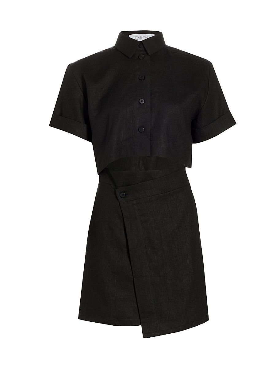 Women's Melanie Linen Cut-Out Minidress - Black - Size XL