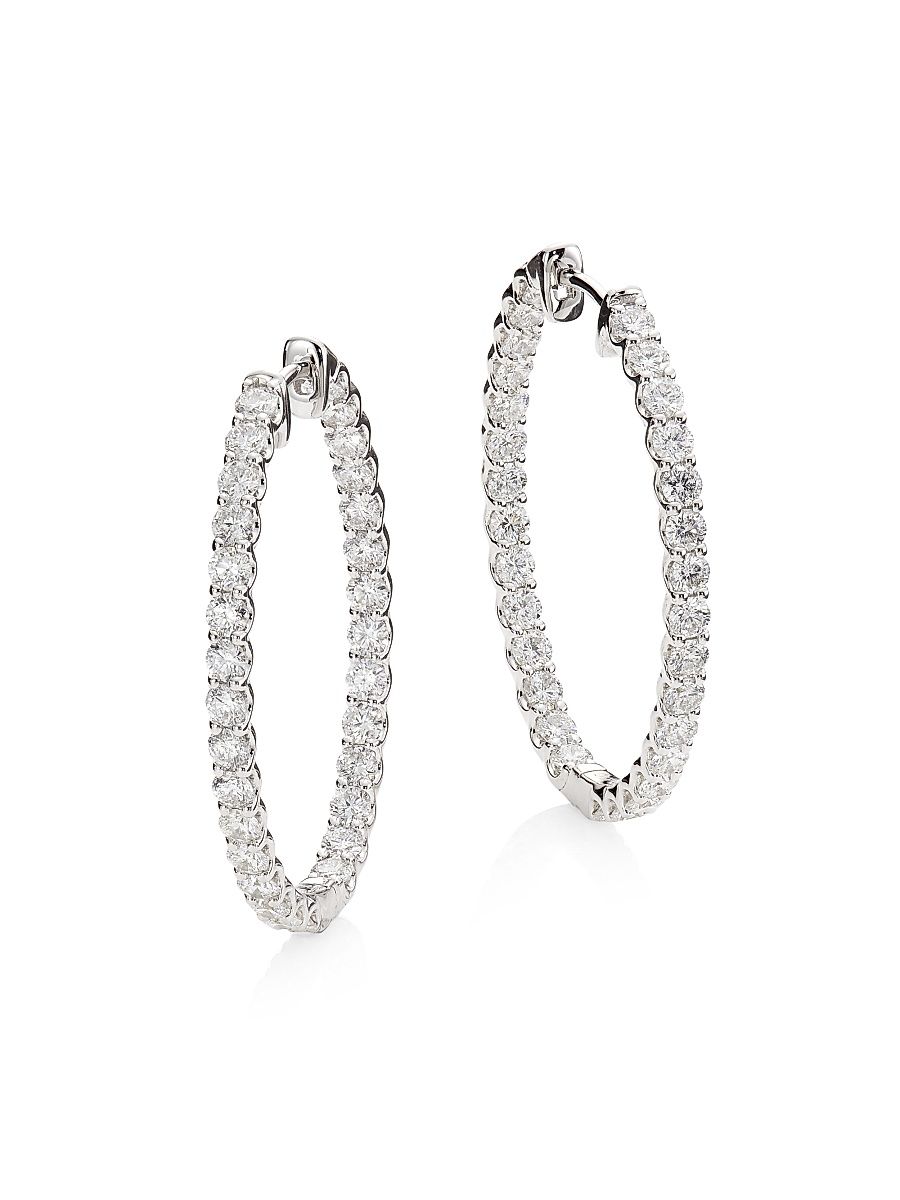 Women's 14K White Gold & 3.00 TCW Diamond Hoop Earrings - White Gold