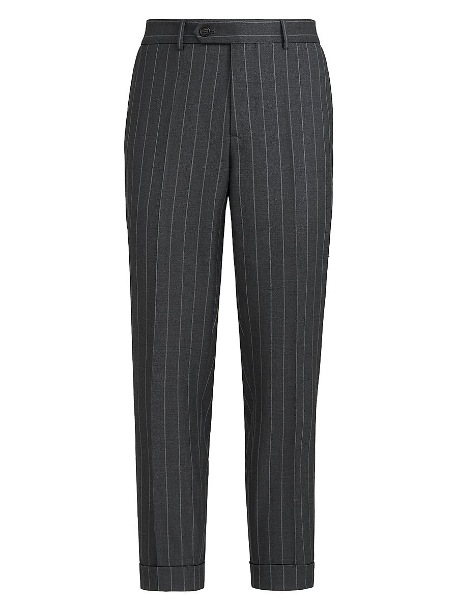 Men's Super 150s Virgin Wool Wide Chalk Stripe Batavia Trousers - Grey - Size 48