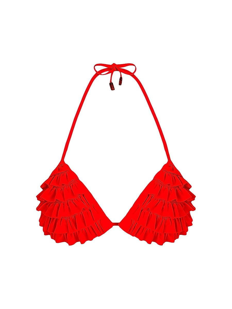 Women's Ruffled Padded Bikini Top - Coquelicot - Size Medium