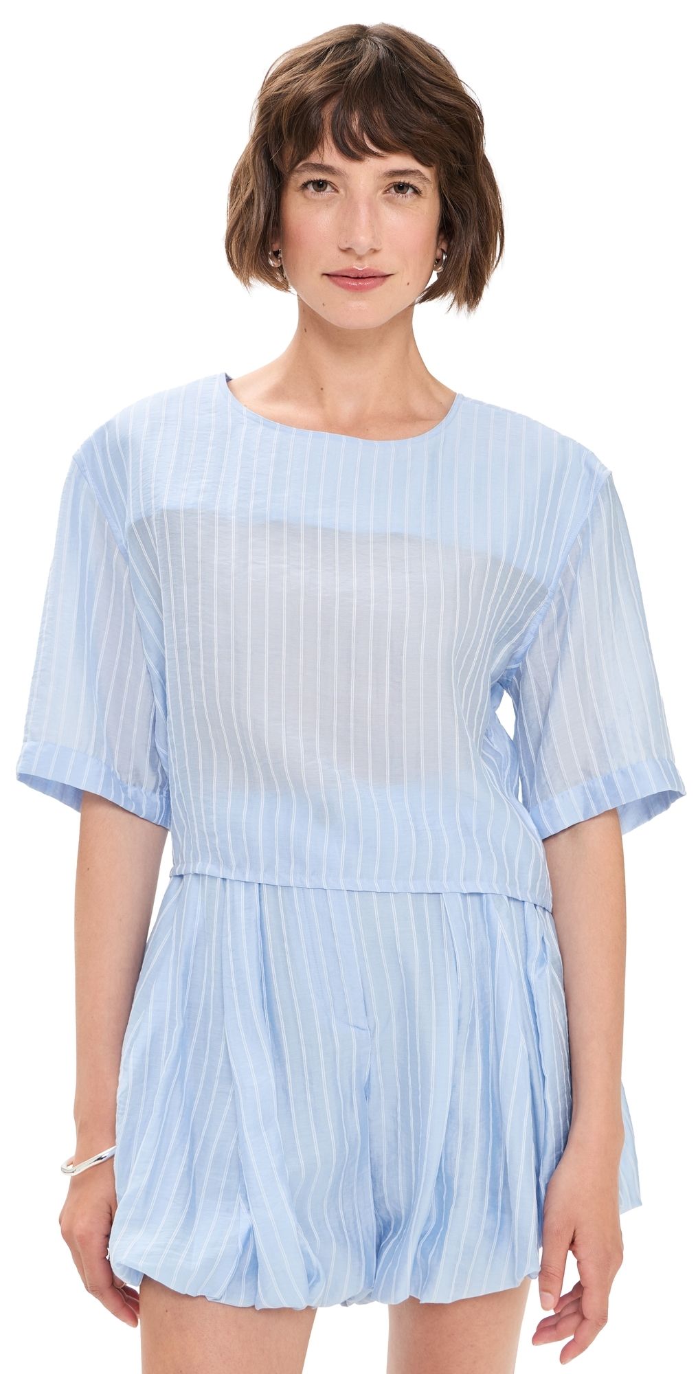 The Latest Dulce Mussolina Rigata Top Light Blue S