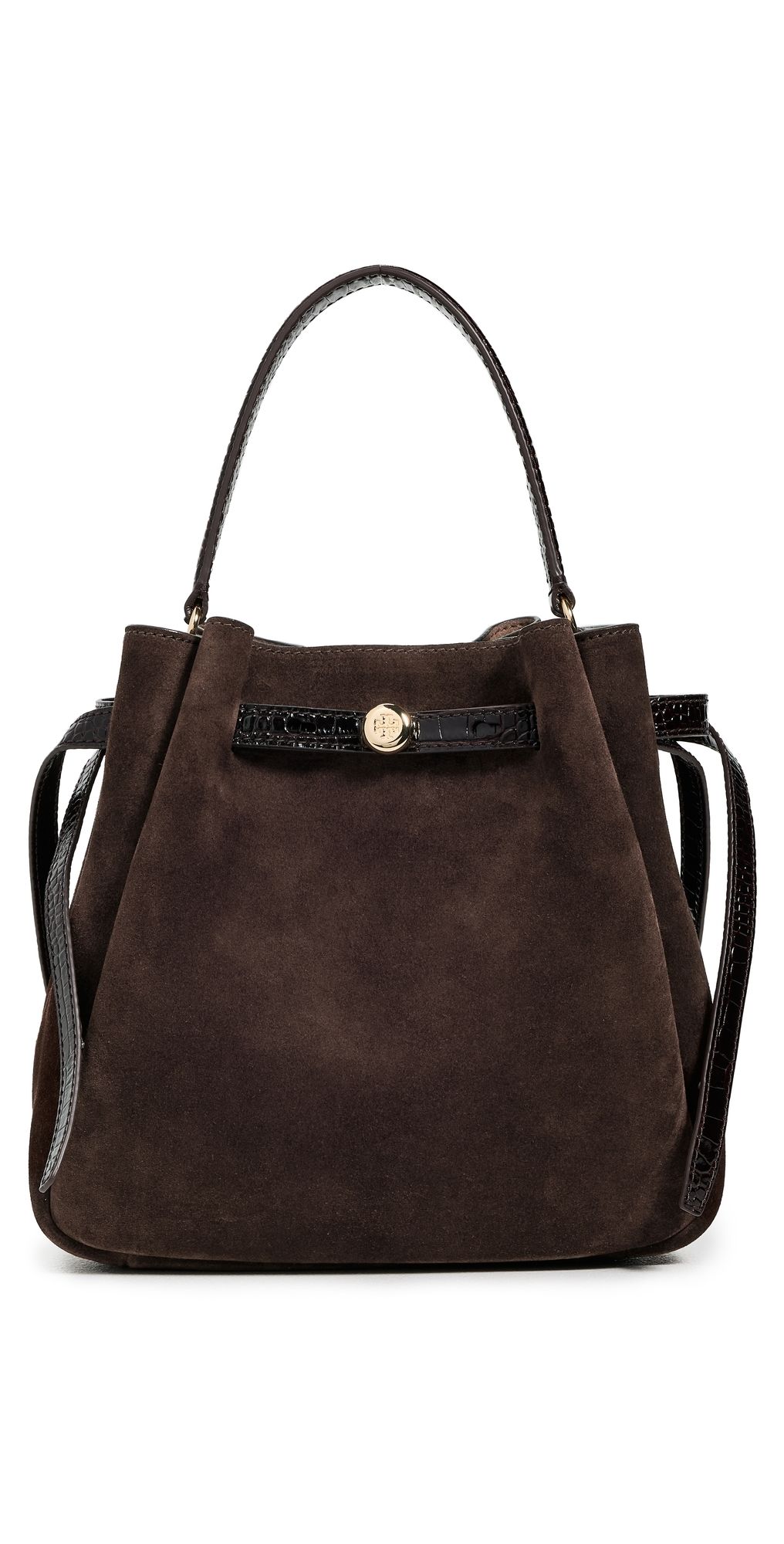 Tory Burch Romy Suede Bucket Bag Dark Cocoa One Size