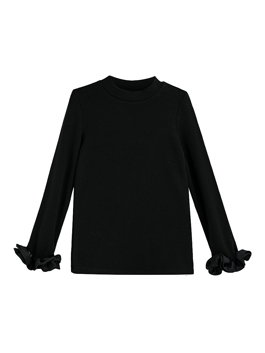 Little Girl's & Girl's Long Sleeve Ruffle Cuff Top - Black - Size 9