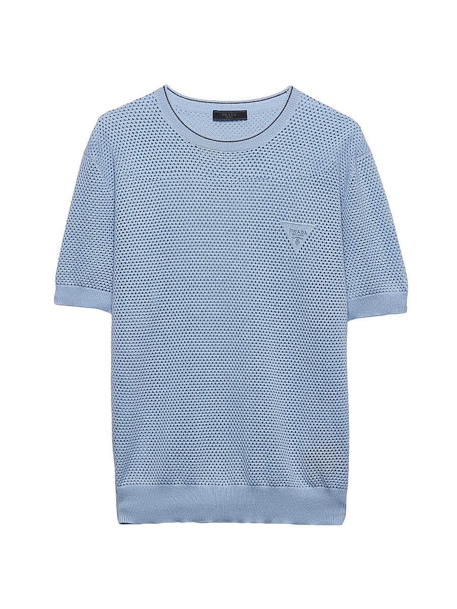 Men's Silk and Cotton Crewneck Sweater - Blue - Size 40