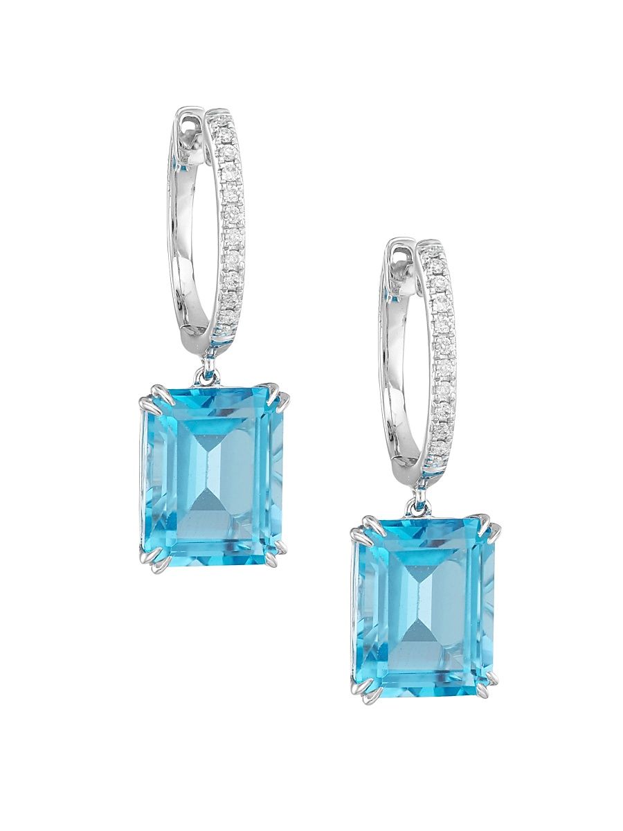 Women's 14K White Gold, Diamond & Blue Topaz Drop Earrings - White Gold