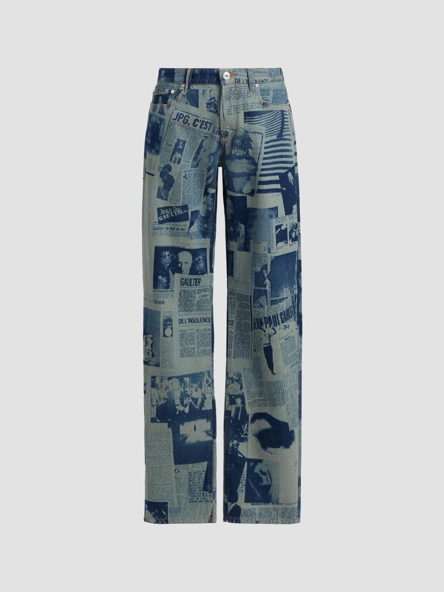 Jean Paul Gaultier Women's Newspaper Print Straight-Leg Jeans - Indigo Beige - Size 29