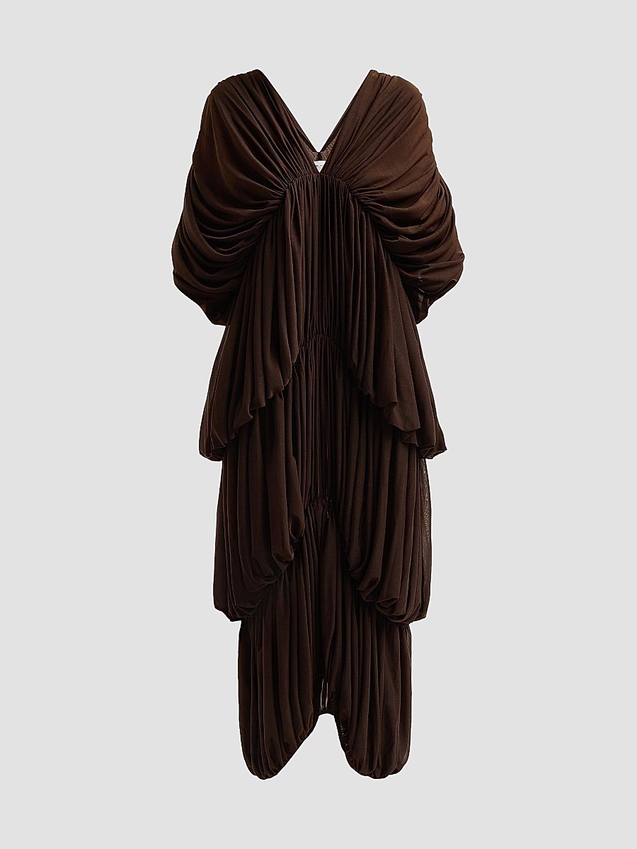 Women's Damier Tiered Draped Maxi Dress - Chocolate - Size Small