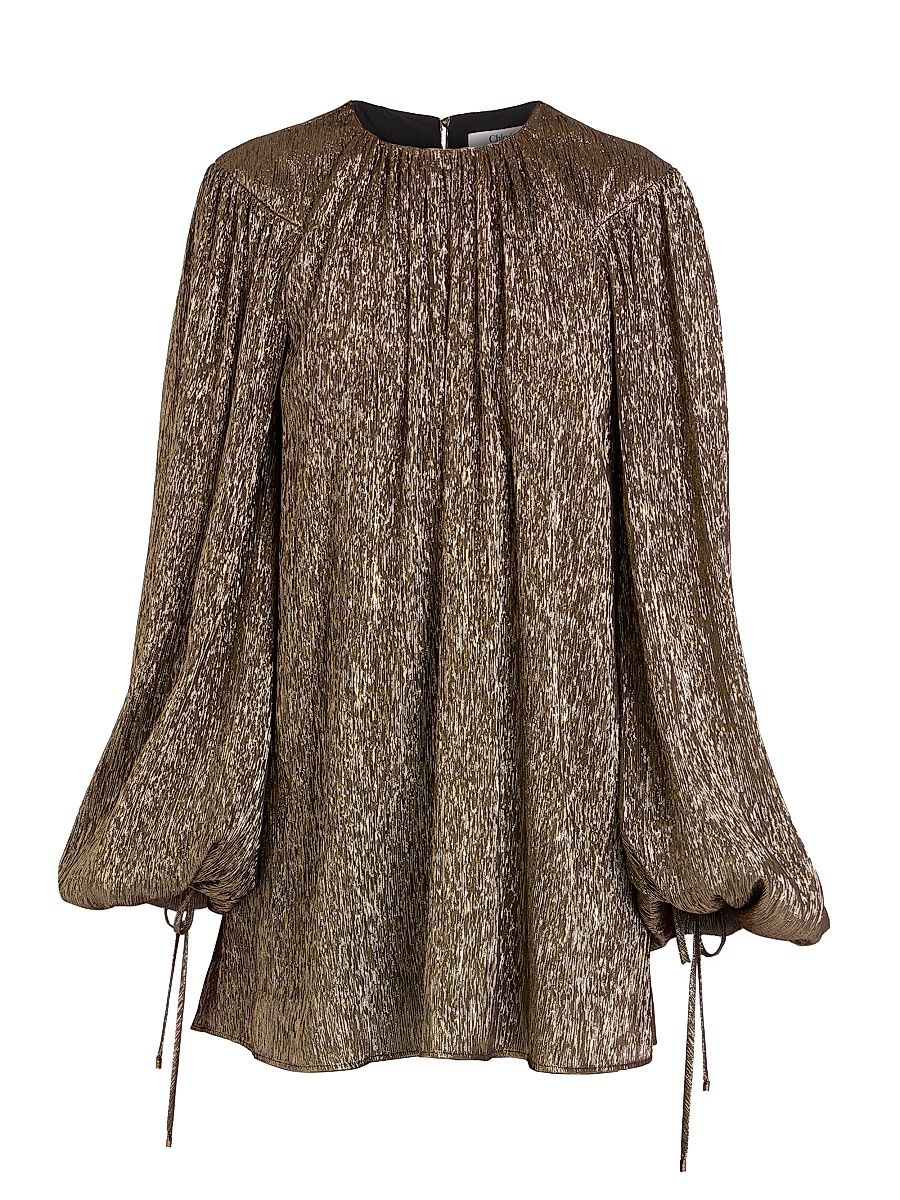 Women's Silk-Blend Lamé Minidress - Black Gold - Size 8