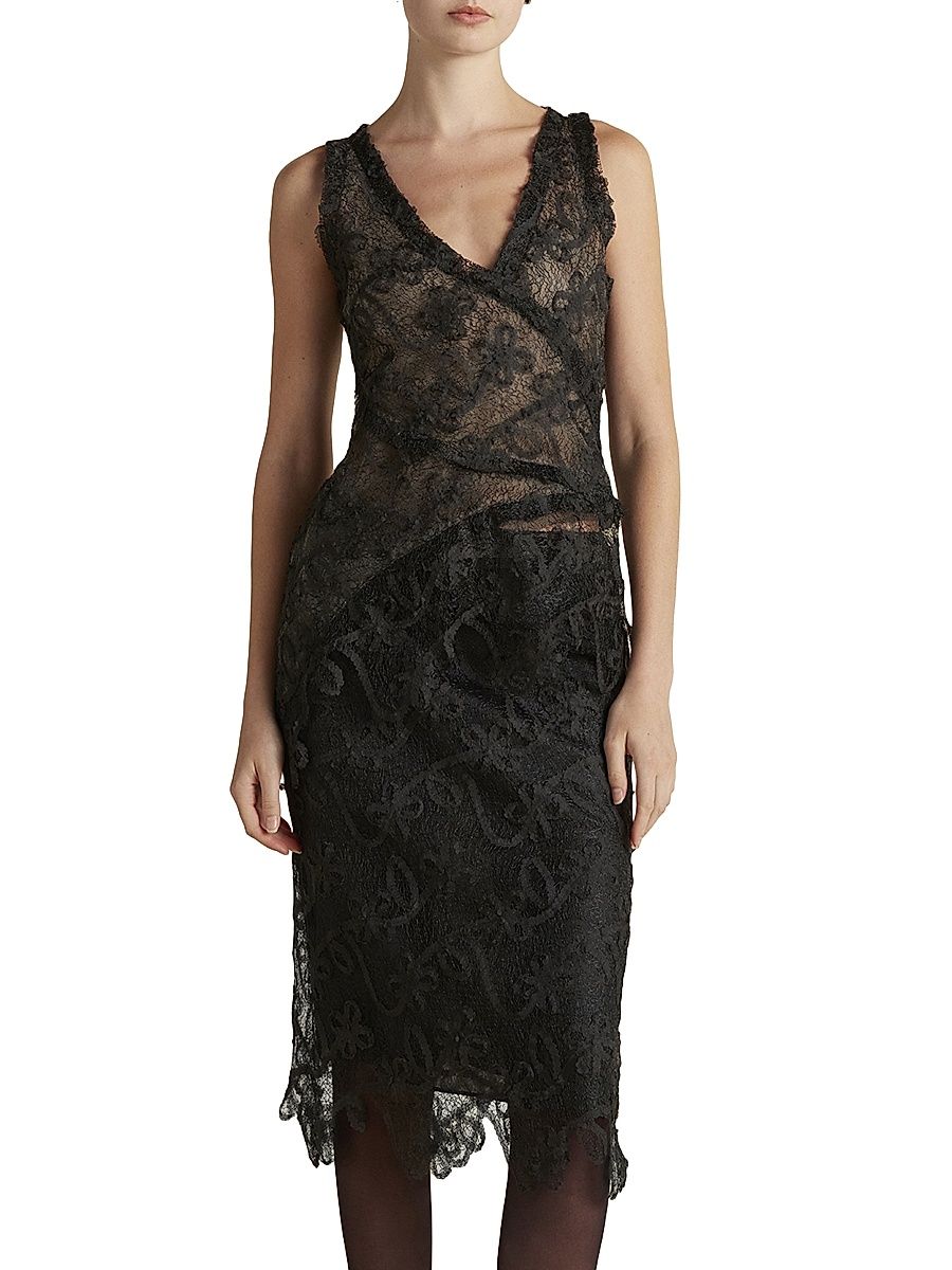 Women's Lace Patchwork Top - Black - Size 10