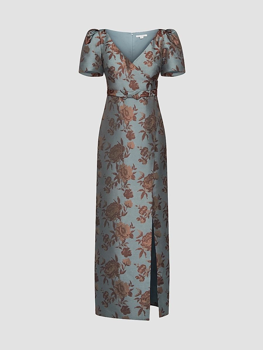 Women's Esmerelda Floral Jacqaurd Gown - Dark Pecan Multi - Size 18
