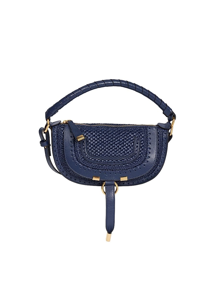 Women's Marcie Leather-Trim Raffia Shoulder Bag - Parisian Night