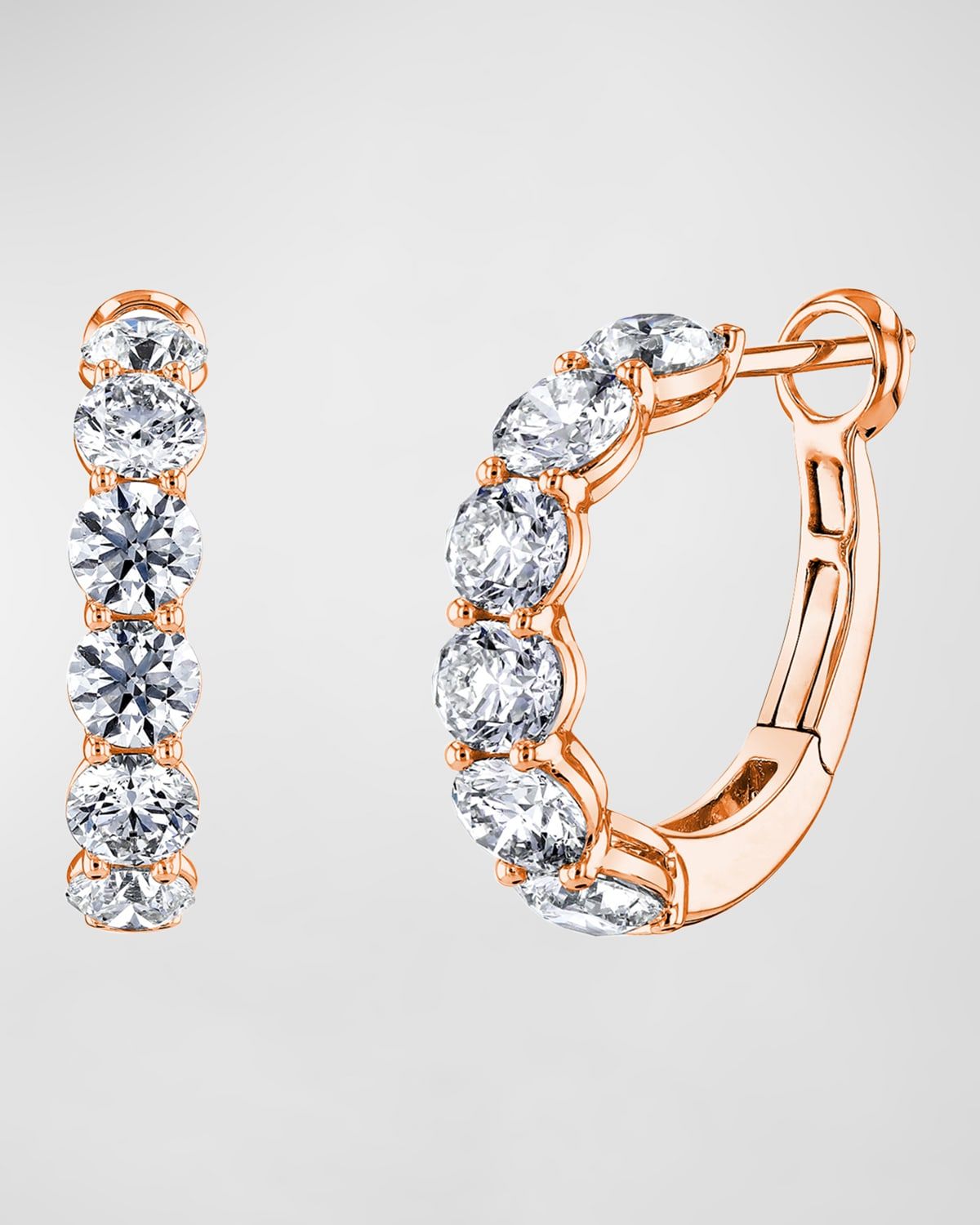 18K Gold Round Diamond Halfway Huggie Hoop Earrings, 2.8tcw/0.75"L