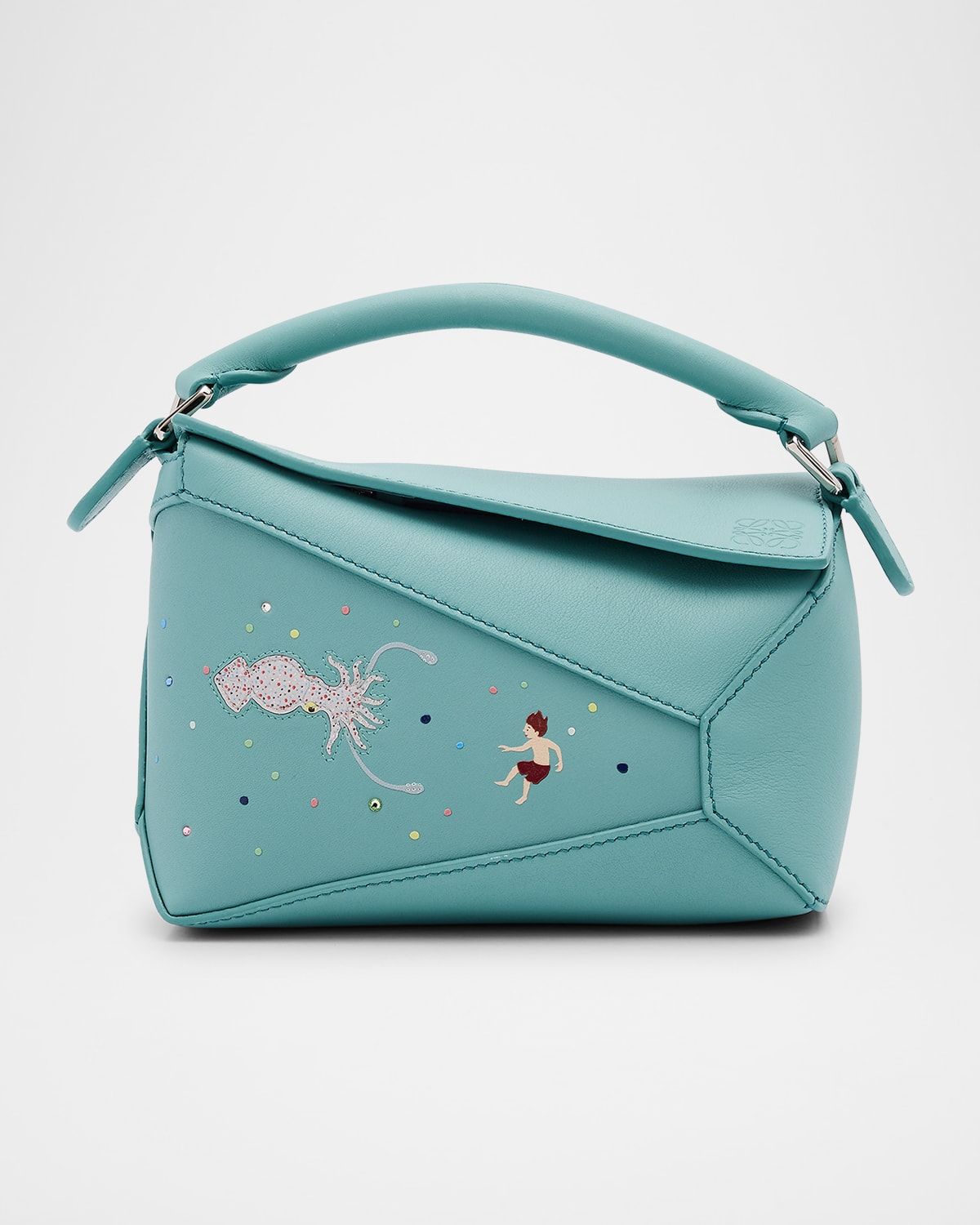 x Sunna Fujita Puzzle Edge Mini Squid-Print Shoulder Bag in Leather