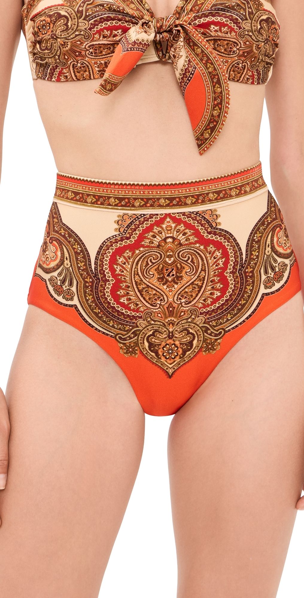 Zimmermann Mahon High Waist Bikini Bottoms Tangerine Paisley 1