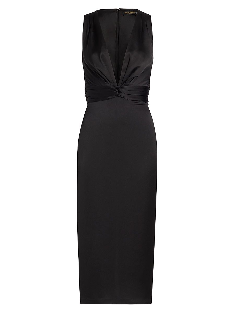 Women's Talon Satin Plunge Midi-Dress - Black - Size 12