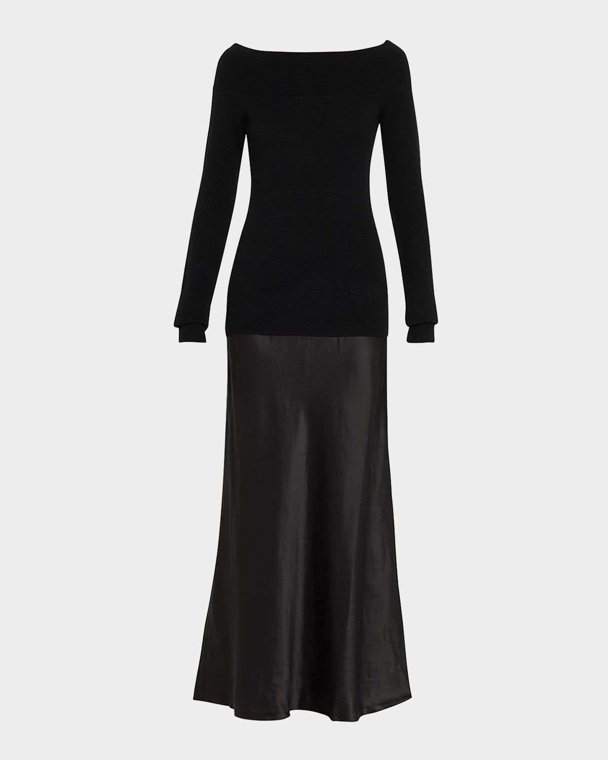 Mixed-Media Off-The-Shoulder Cashmere Monument Midi Dress