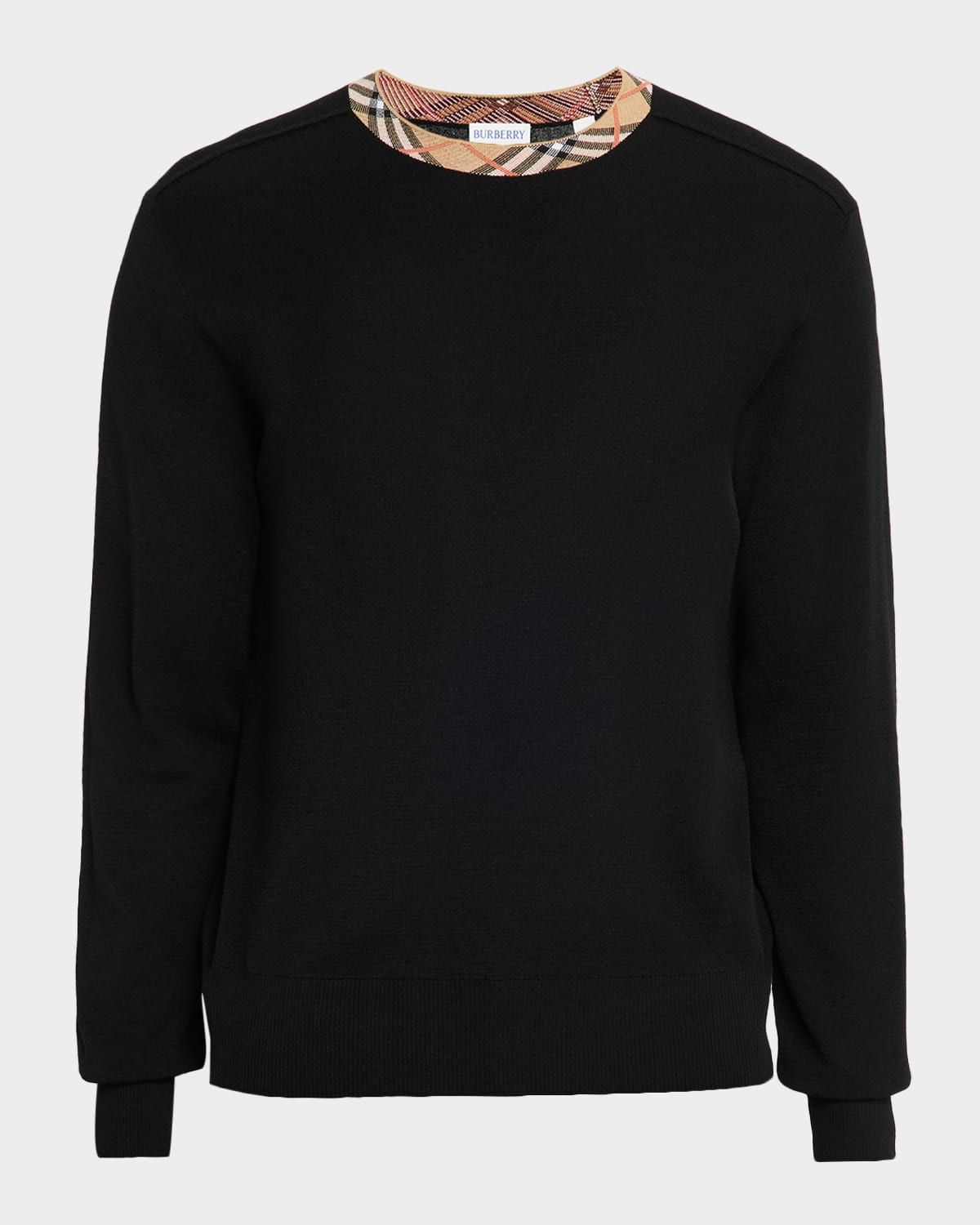 Men & apos;s Check-Trim Wool Crewneck Sweater
