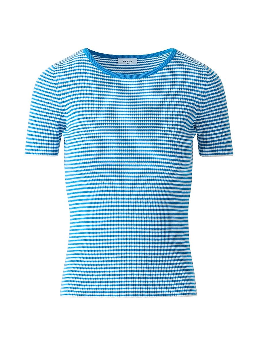 Women's Stripe Wool T-Shirt - Medium Blue - Size 10