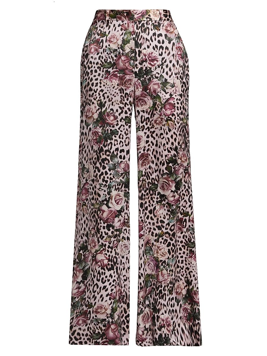 Women's Pilar Floral Leopard Wide-Leg Pants - Multi Small Rose Cheetah - Size 16