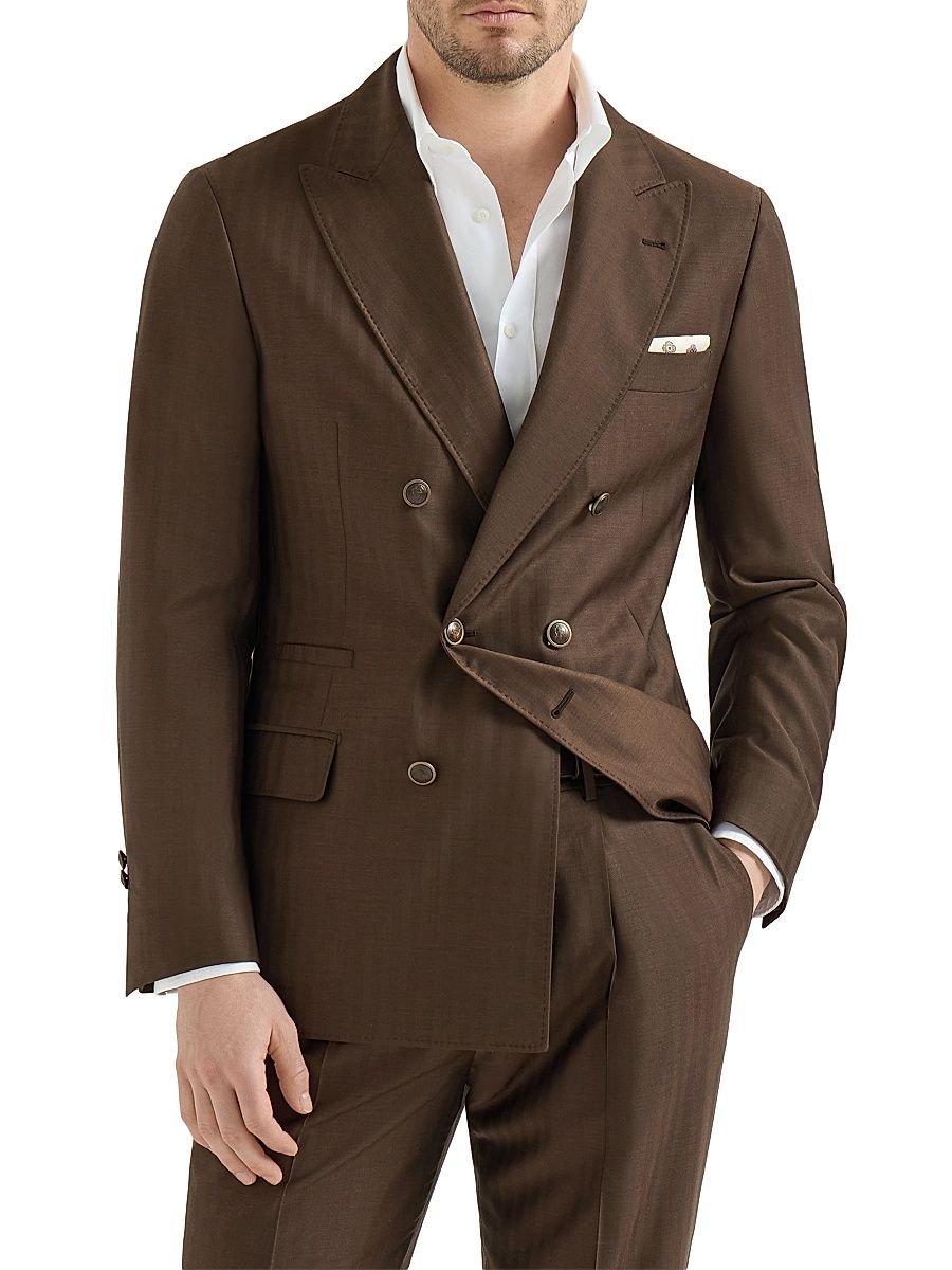 Men's Virgin Wool and Cashmere One and a Half Breasted Deconstructed Blazer - Brown - Size 34