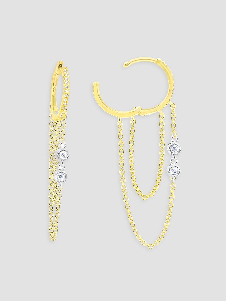 Women's Two-Tone 14K Gold & 0.21 TCW Diamond Chain Drop Earrings - Yellow Gold