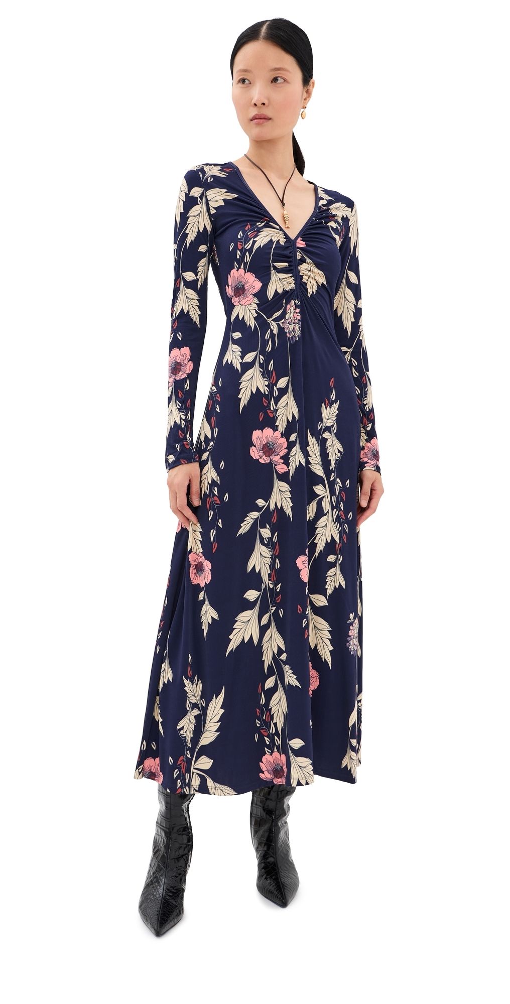 Johanna Ortiz Alma Bordada Ankle Dress Navy/Ecru 8