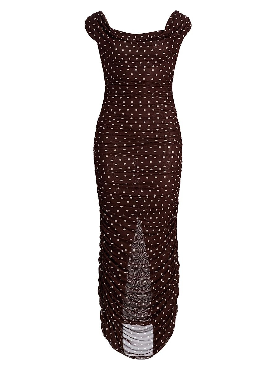 Women's Evangeline Polka Dot Maxi Dress - Cocoa Dot - Size XL