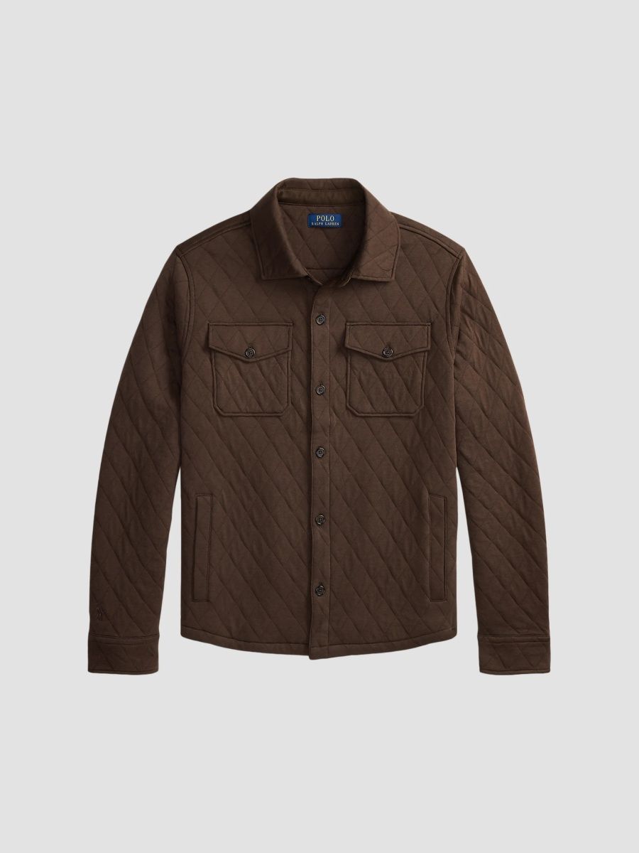 Polo Ralph Lauren Men's Cotton-Blend Jersey Quilted Shirt Jacket - Nutmeg Brown - Size Large