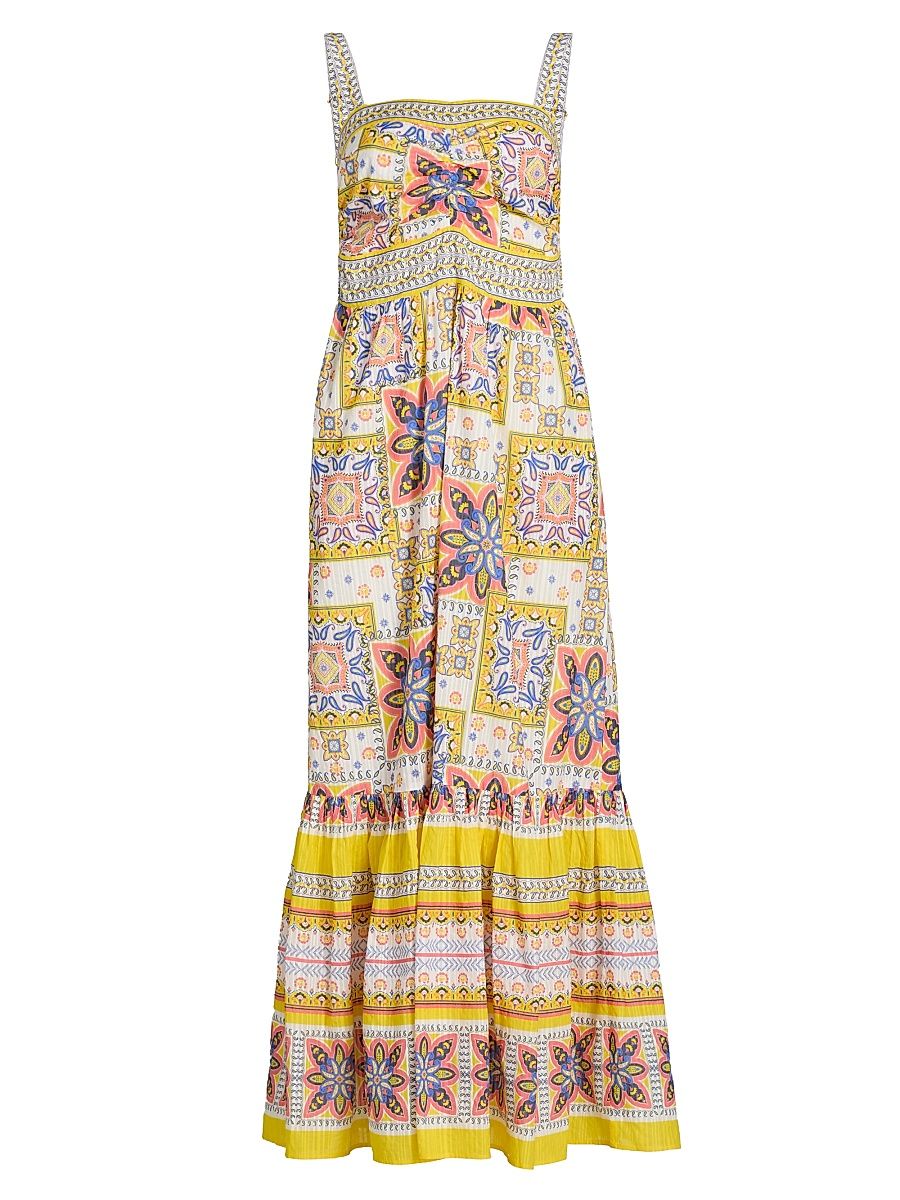Women's Alora Printed Cotton A-Line Maxi Dress - White Piazza - Size XL