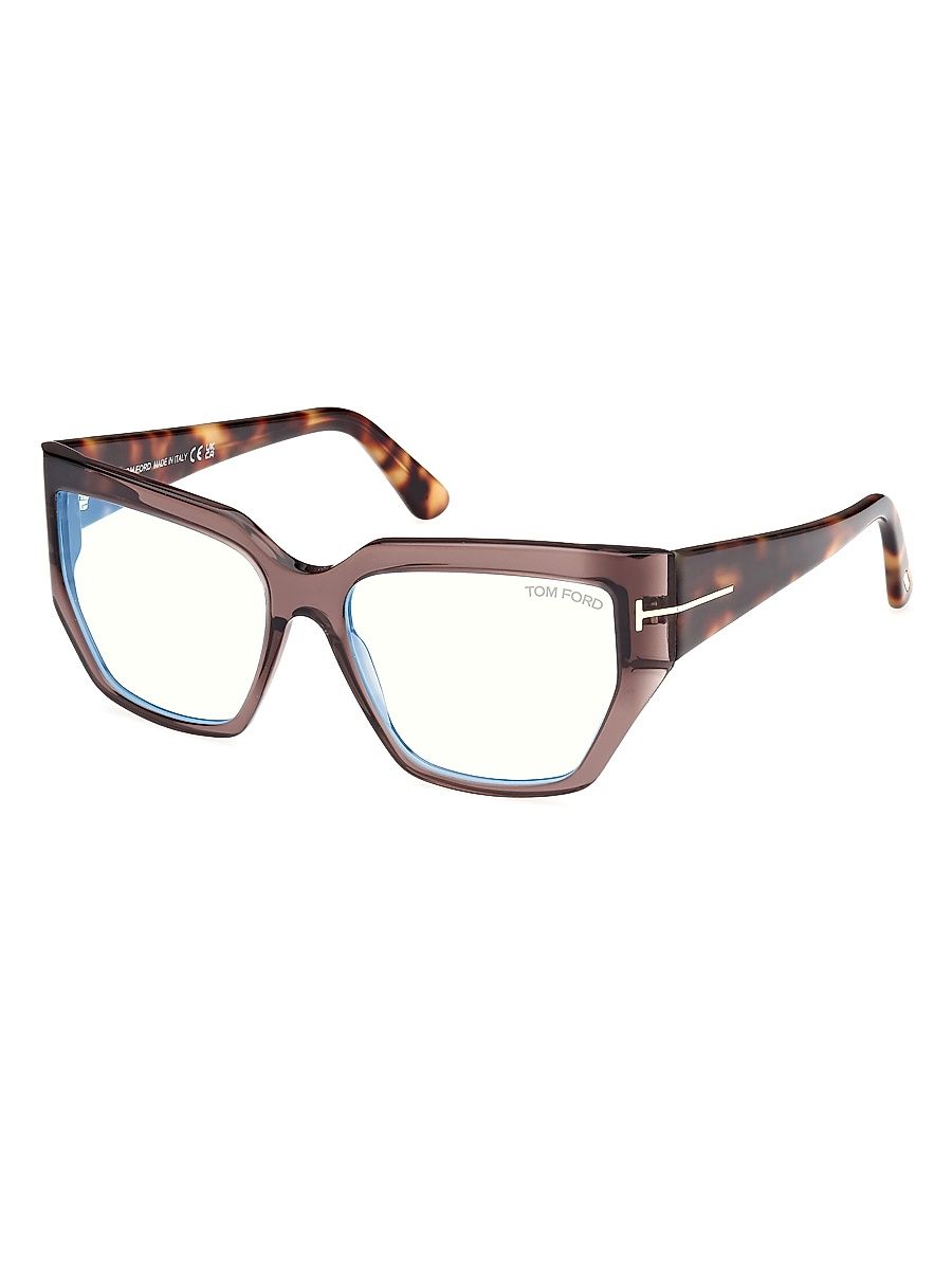 Women's 54MM Blue Block Square Eyeglasses - Transparent Brown Havana