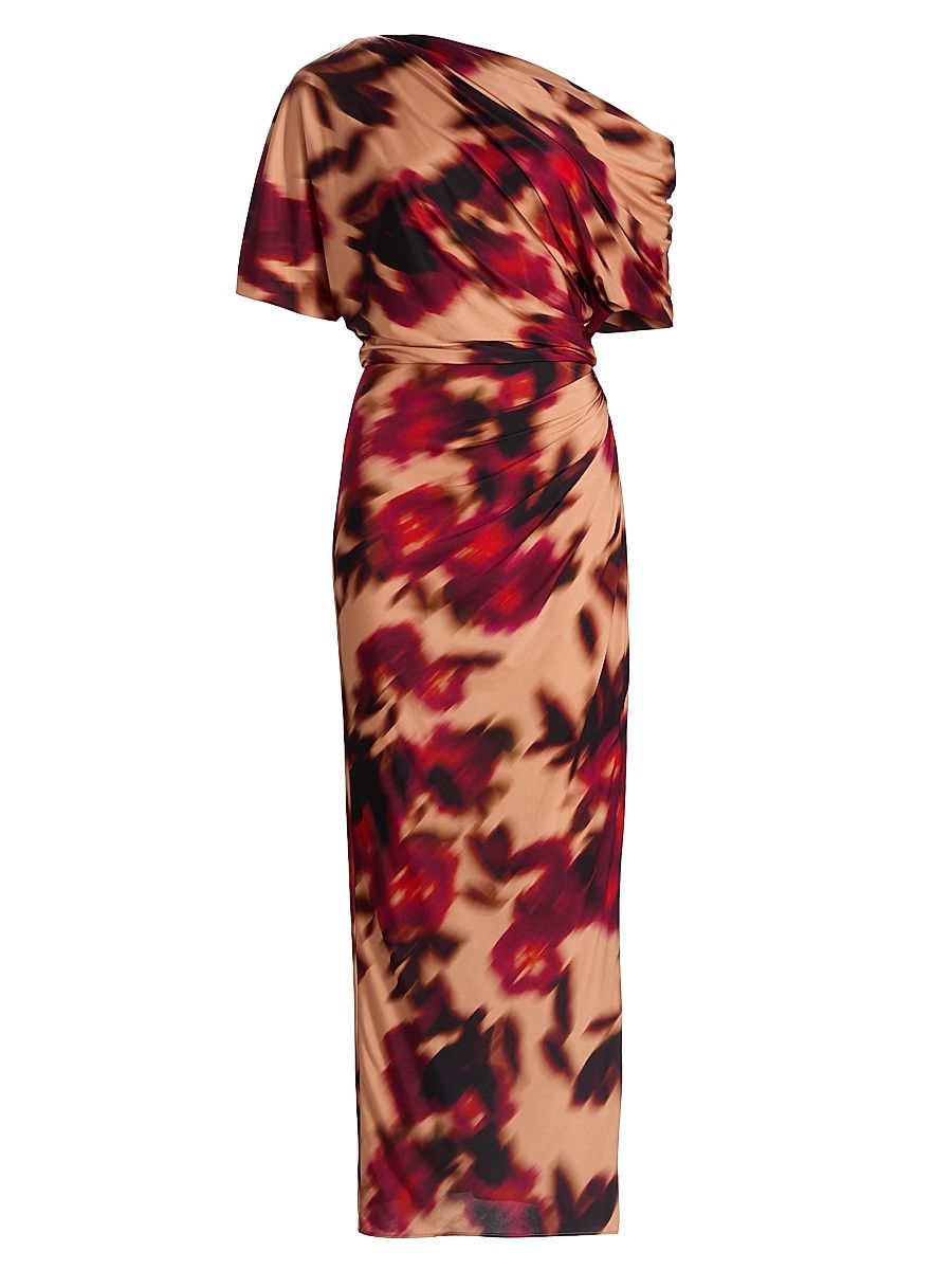 Women's Blurred Floral Jersey Column Gown - Magenta Multi - Size 16