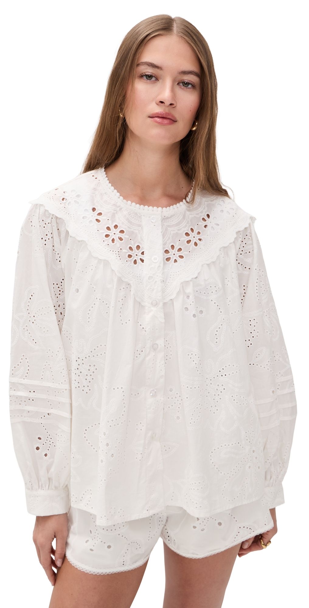 Bailey Rose Eyelet Long Sleeve Blouse Off White L