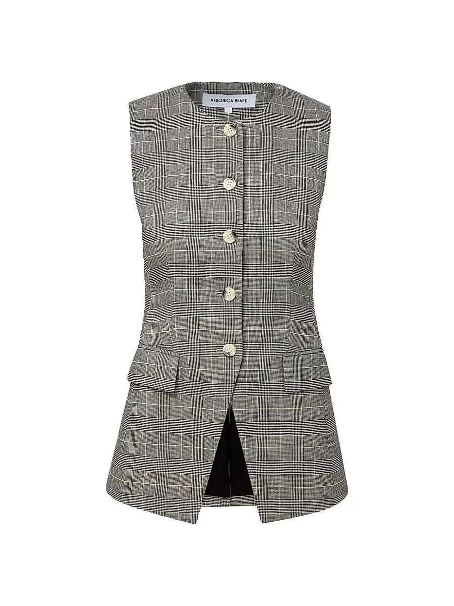 Women's Lois Plaid Linen-Blend Vest - Black Multi - Size 16