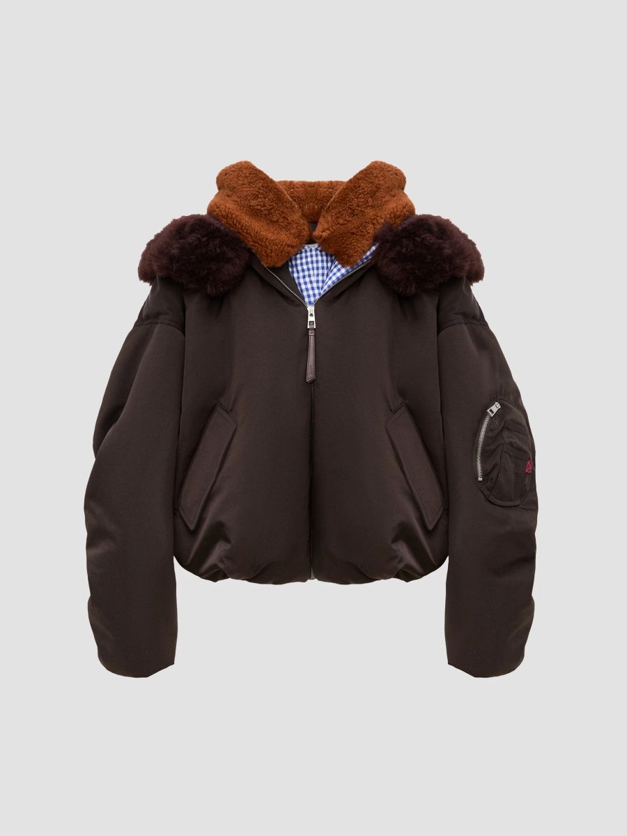 LOEWE Women's Hooded Faux-Leather Bomber Jacket - Brown - Size 4