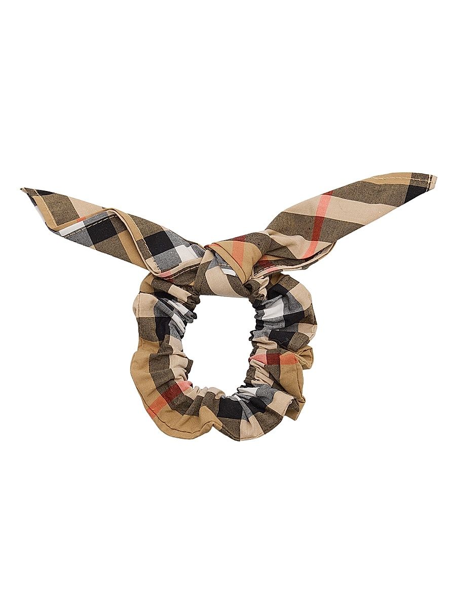 Girl's Cotton Check Scrunchie - Beige