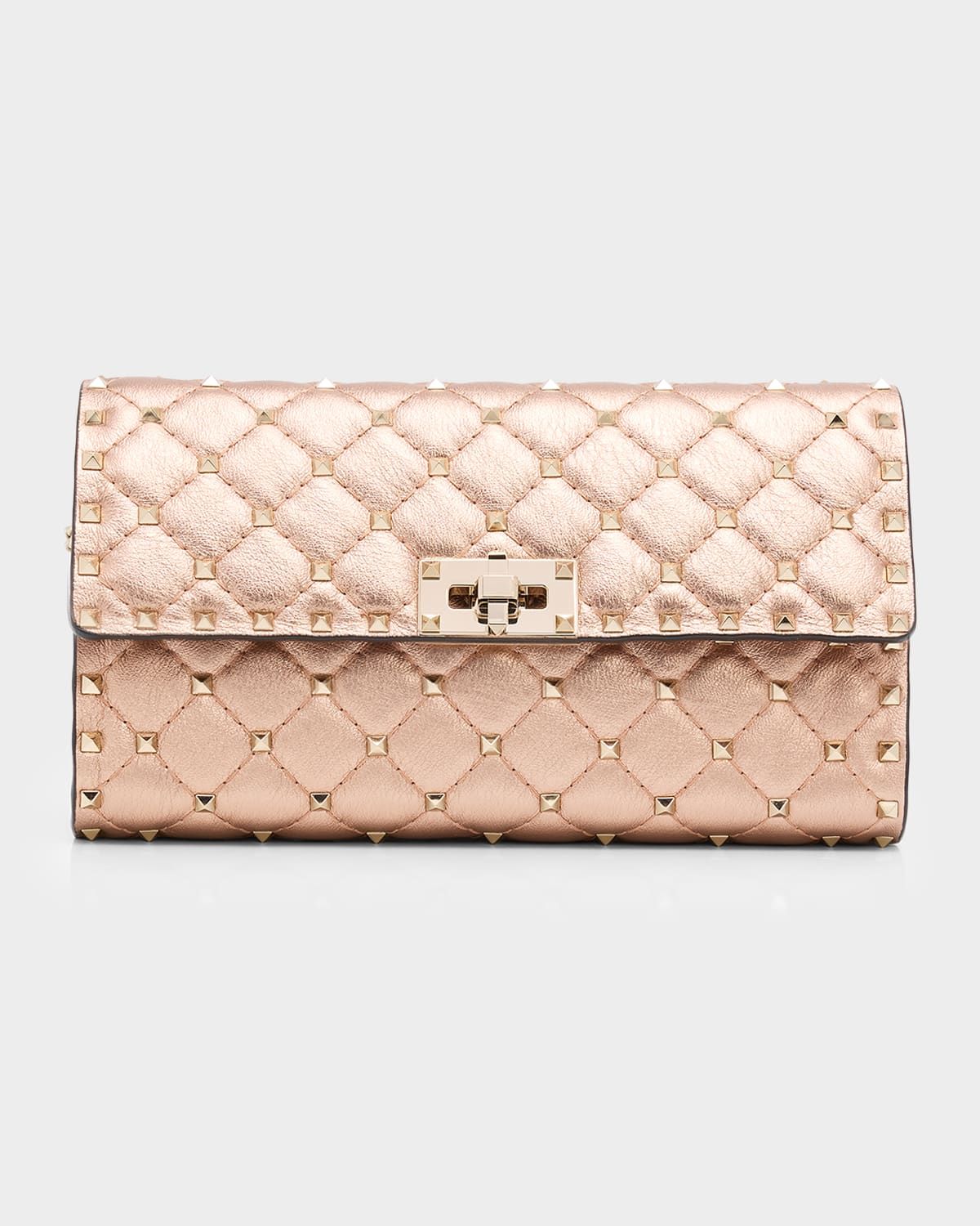 Rockstud Spike Metallic Calfskin Clutch Bag