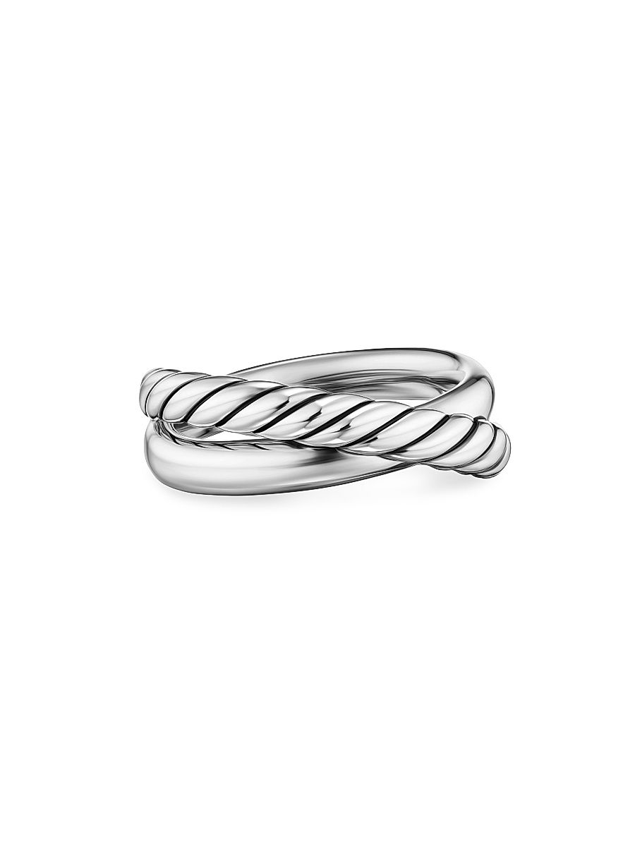 Women's Crossover Two Row Ring in Sterling Silver, 7.4MM - Silver - Size 7