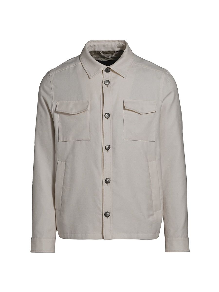Men's Cotton-Blend Button-Front Shirt Jacket - Pearl Grey - Size 44