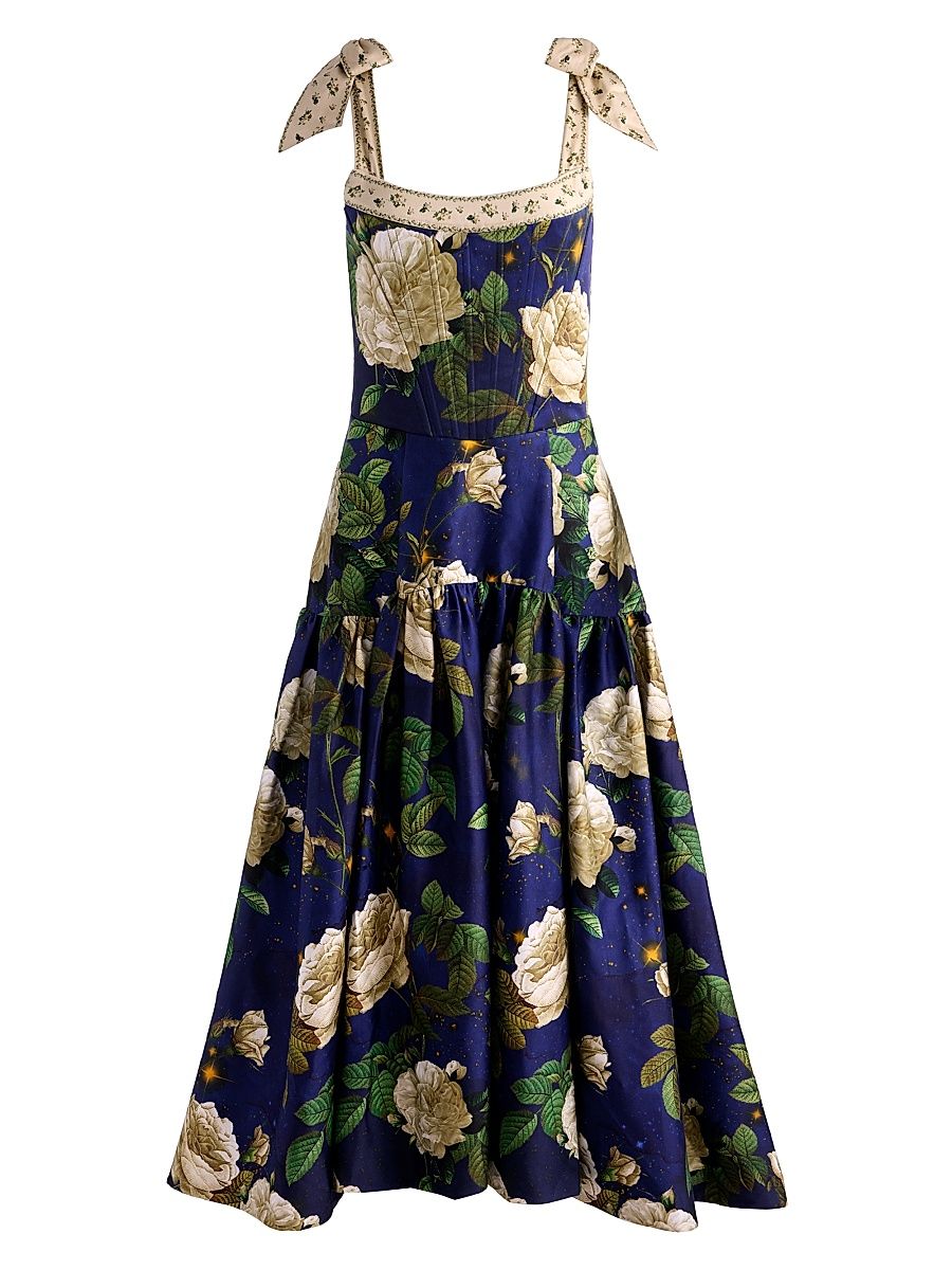 Women's Rosalee Floral Bustier A-Line Midi-Dress - Twilight Eden - Size 6