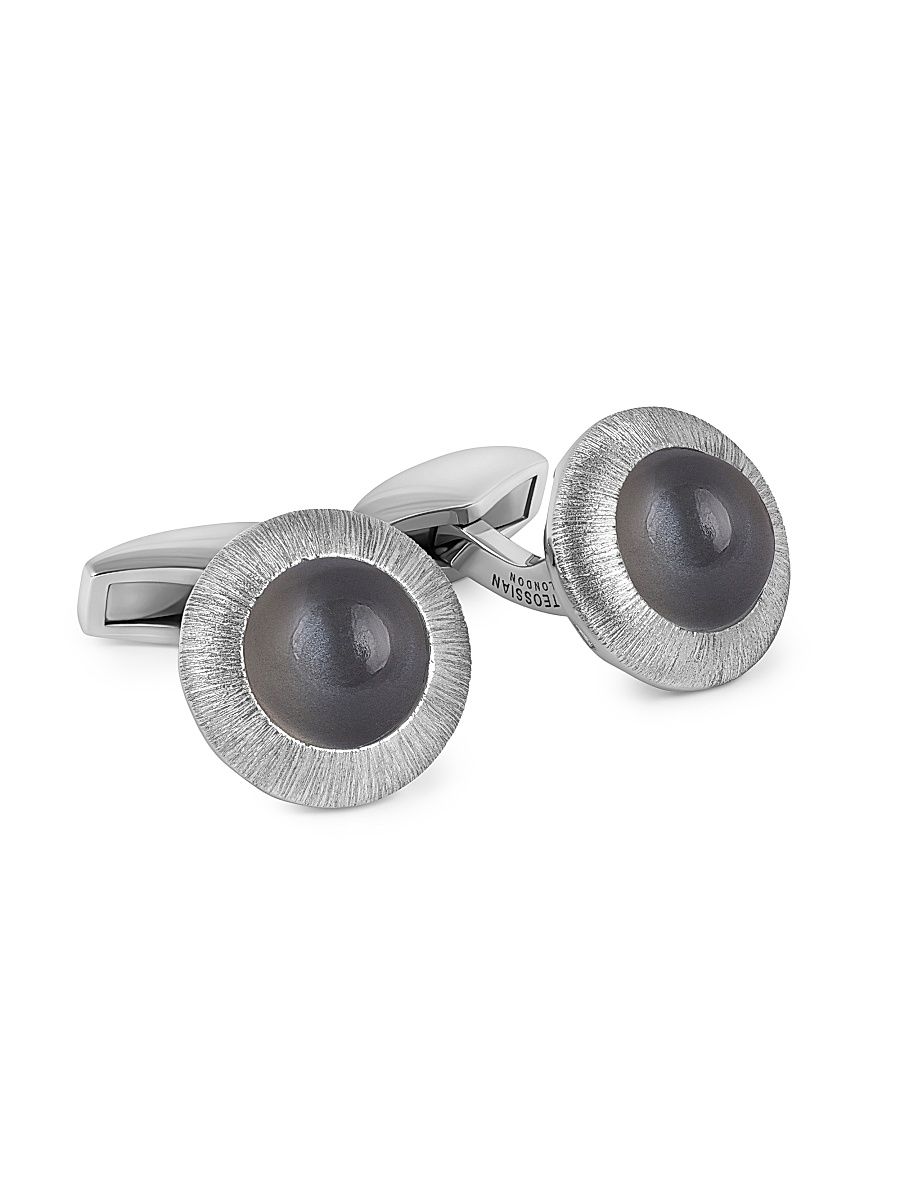Men's Moonstone & Sterling Silver Cufflinks - Grey