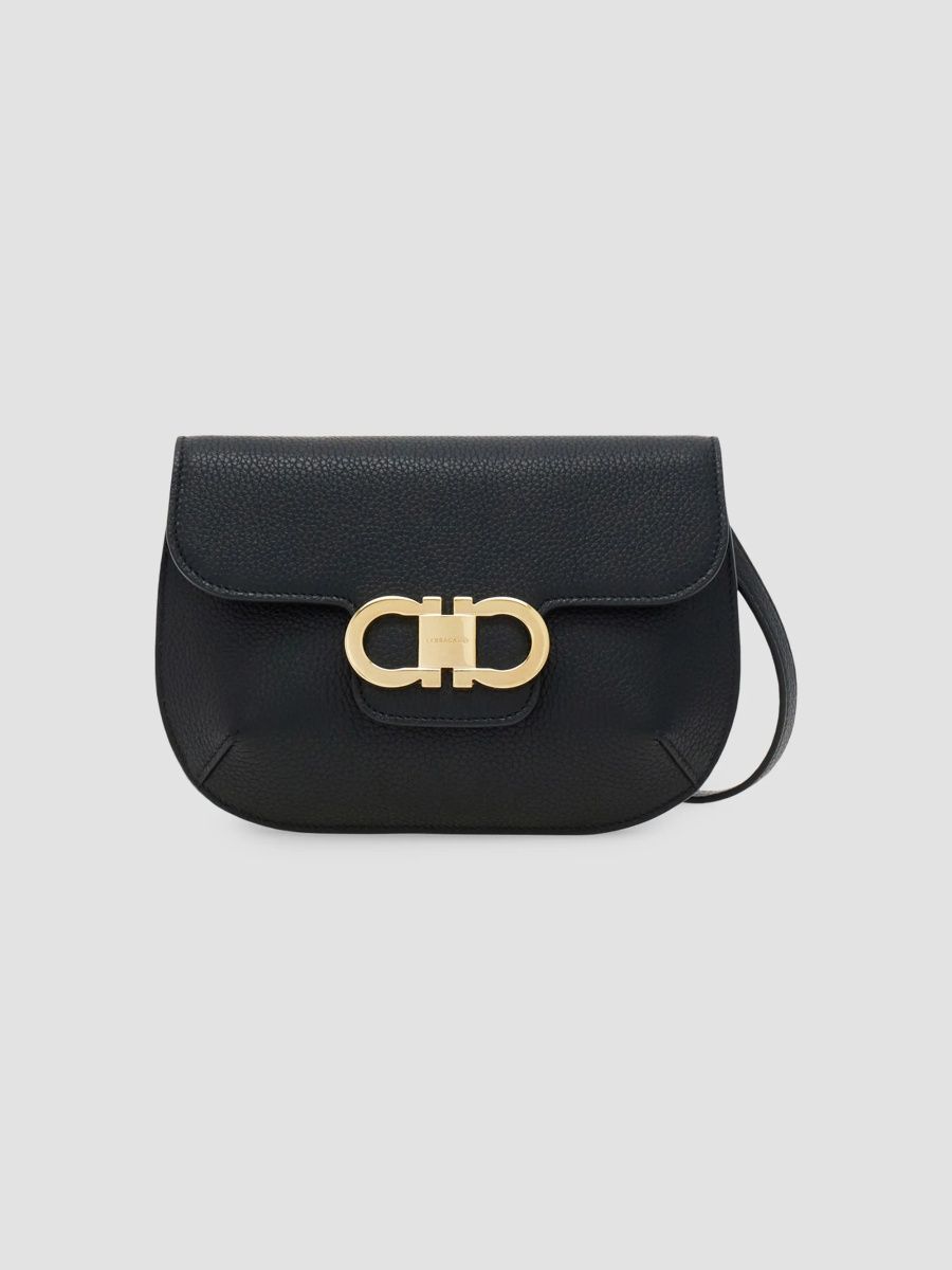 FERRAGAMO Women's Mini Double Gancini Leather Crossbody Bag - Nero
