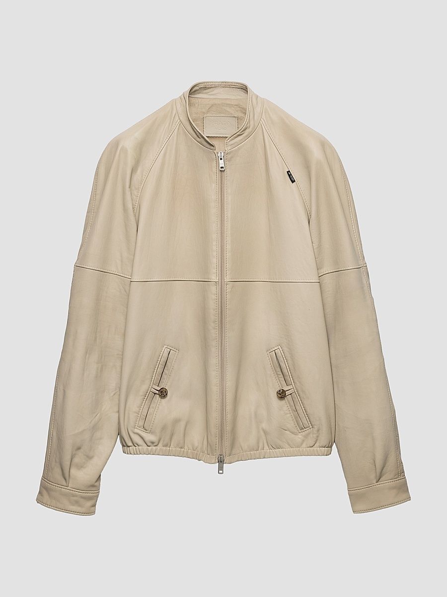 Men's Nappa Leather Jacket - Beige Khaki - Size 42
