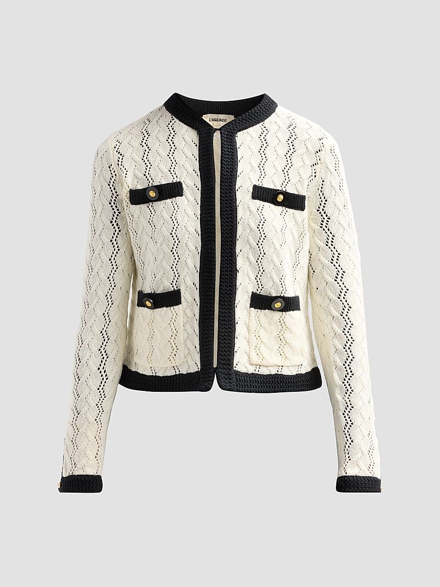 Women's Zephyra Pointelle-Knit Cardigan - Ivory Black - Size XL