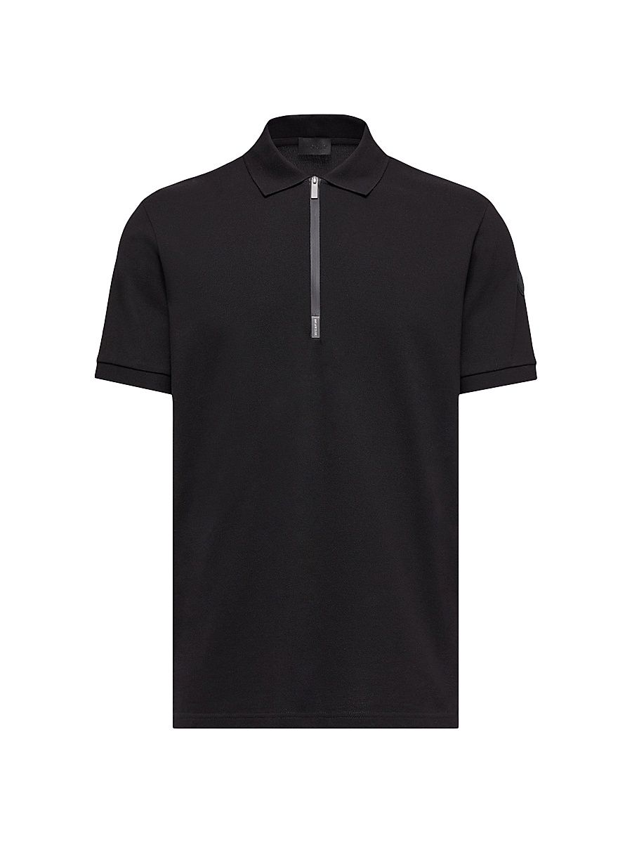 Men's Half-Zip Polo Shirt in Cotton Piquet - Black - Size XL