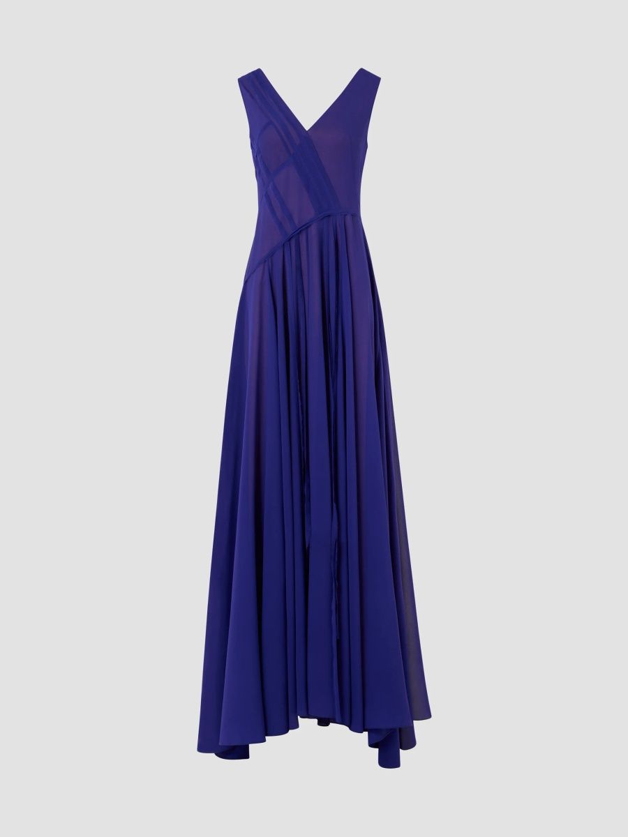 Akris Women's Raw-Edge Bands Silk Georgette Gown - Purple - Size 10