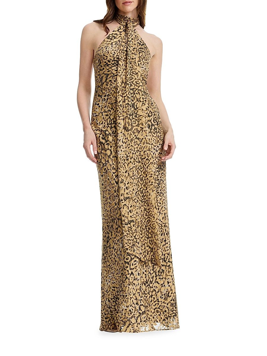 Women's Olivia Leopard Print Halterneck Gown - Leopard Multi - Size XXL
