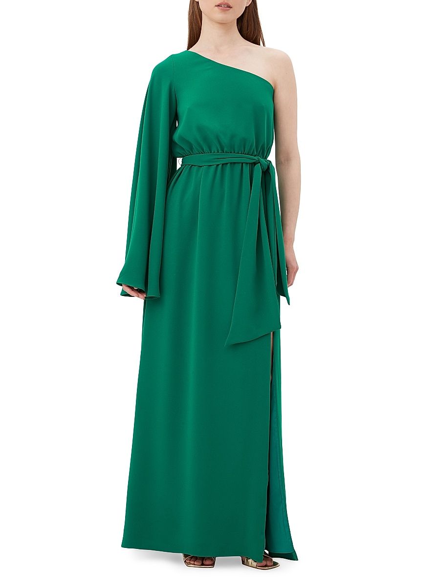 Women's Amida Satin One-Shoulder Maxi Dress - Emerald - Size 8